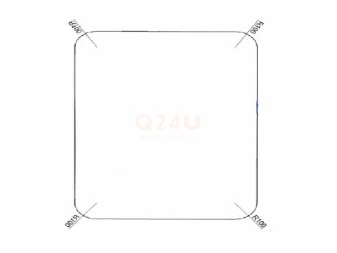 Badezimmerspiegel-Entfroster, quadratisch. 940 x 940 mm, 230 Volt, 100 mm abgerundete Ecken